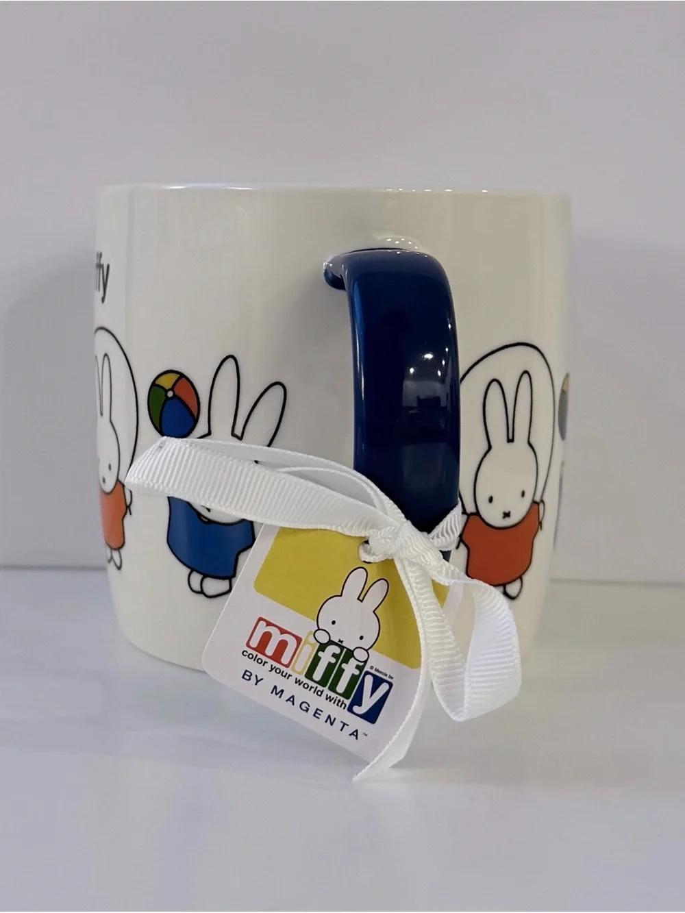 miffy Ceramic Mug with Multicolor Bunny Play Designs - White & Navy